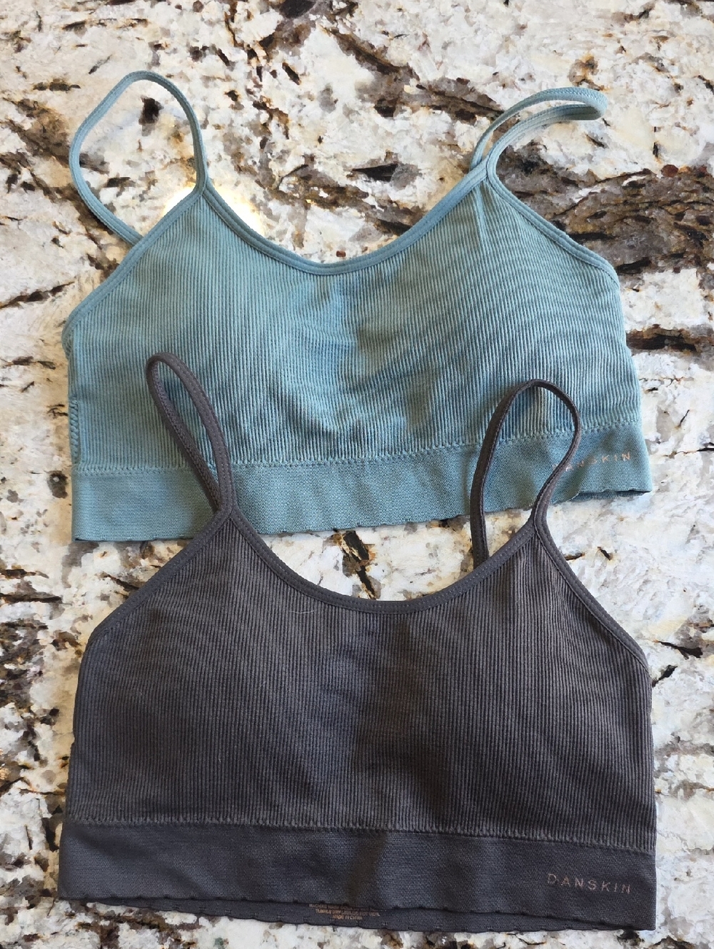 Danskin Ribbed Seamless Bralettes - Slate Gray & Light Teal